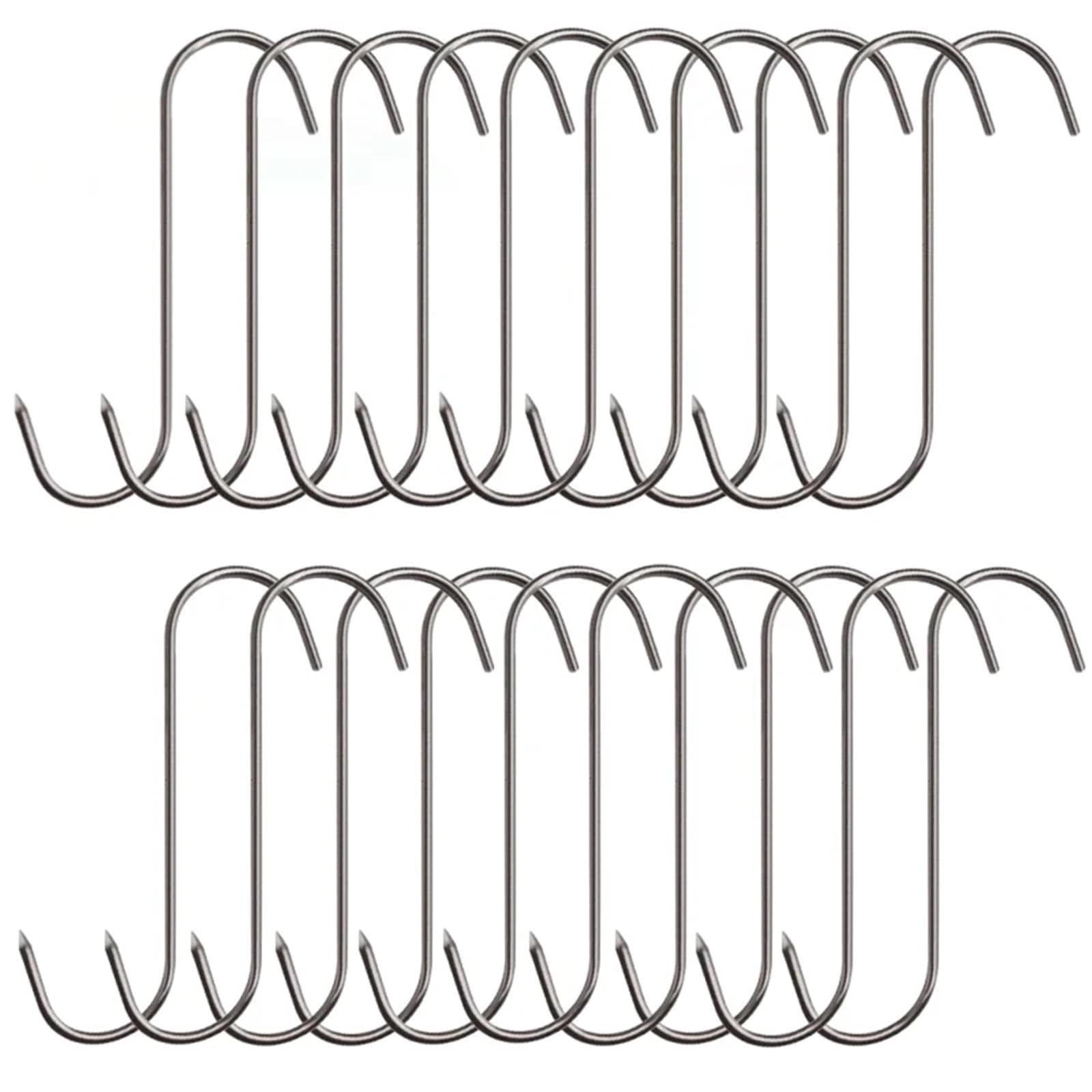 100 ganchos de acero inoxidable con puntas afiladas en forma de S for colgar carne, resistentes, for carnicería, for barbacoa, cerdo, salchichas, tocino y jamones. Para Carnes