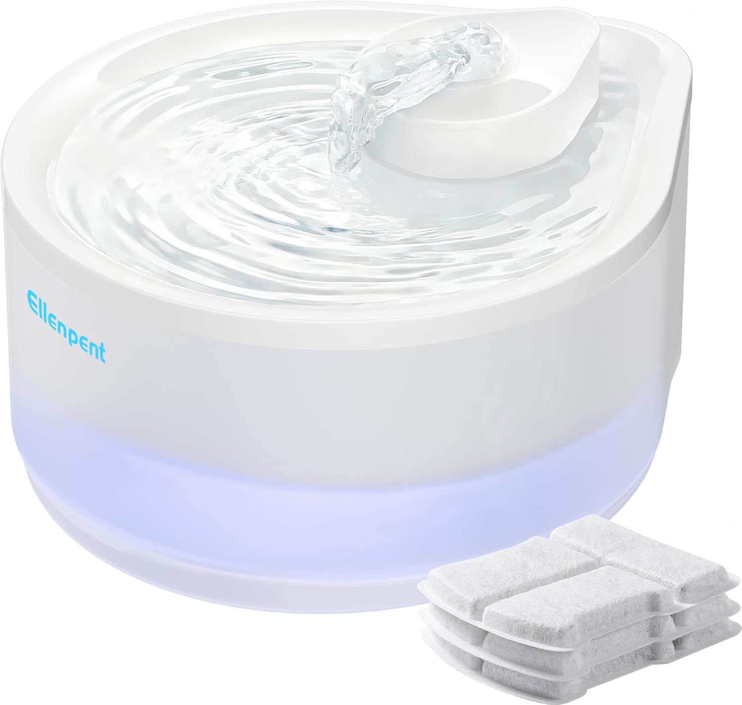 Katzenbrunnen 2,5L Trinkbrunnen für Katze Super Leiser, Wasserbrunnen für Katzen mit LED und 3 Aktivkohlefilter, Leicht zu Reinigen, Wasserspender Katzen Tropfenförmig-Design Katzentrinkbrunnen Weiß