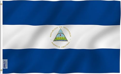 ANLEY Fly Breeze - Bandera de Nicaragua de 3 x 5 pies, color vivo y a prueba de decoloración, cabecera de lona y doble costura, banderas nacionales