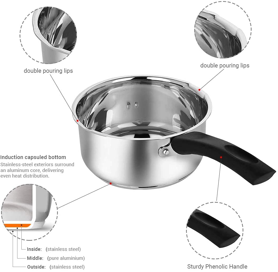 Penguin Home® Saucepan 20cm, 2.5 Litre Stainless Steel Sauce Pot with