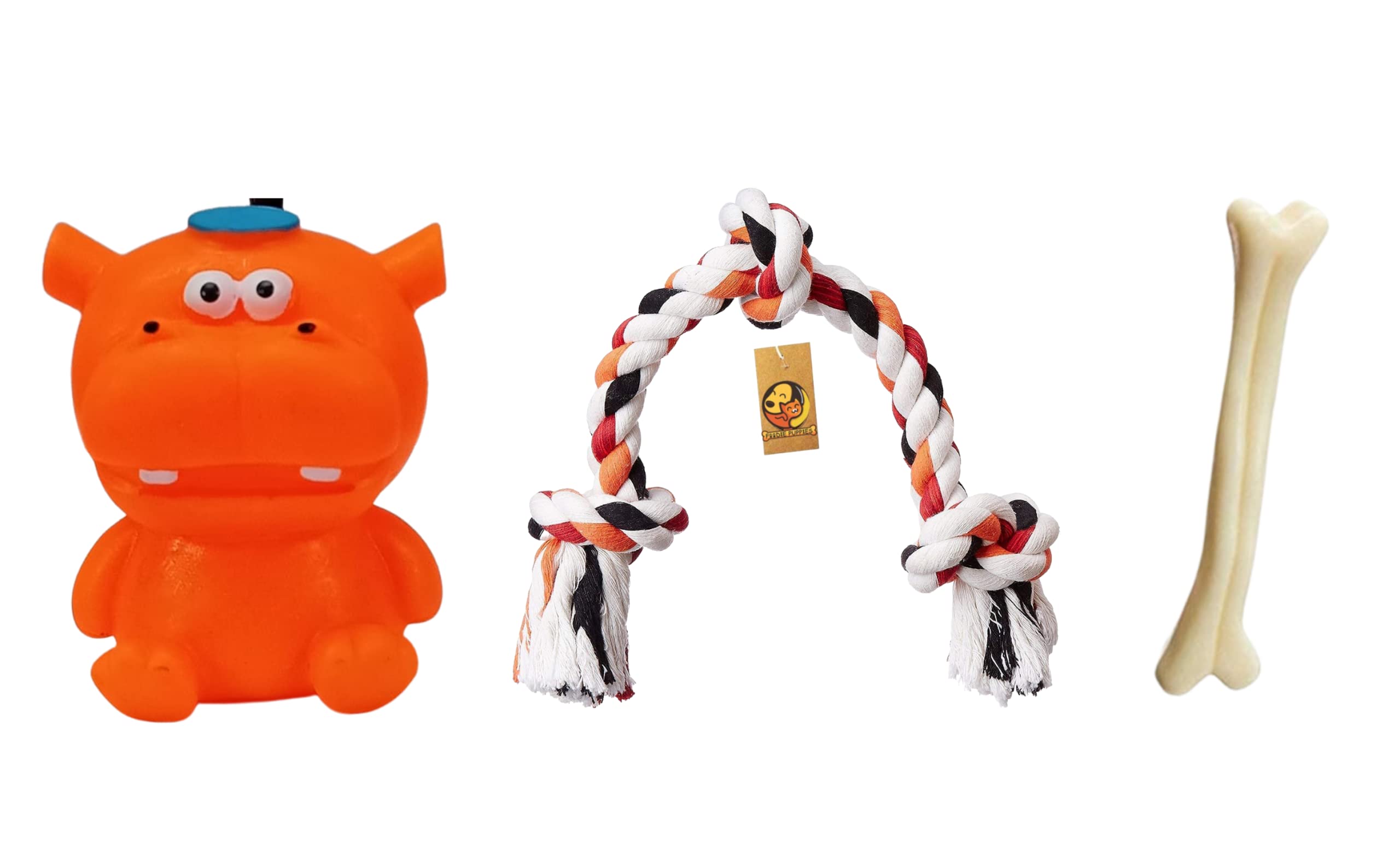 Foodie Puppies Natural Rubber Light Weight Squeaky Toy Combo for Chewing, Playing, Training, Dental Health, Dogs & Puppies (Color May Vary) (Hippopotamus + 3Knot Rope + Small Bone) (B09NBLWT3P) Amazon Price History, Amazon Price Tracker