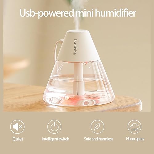 Miniatura 5 de INVODA Mini humidificadores, 8.8 fl oz USB Personal Cool Mist Humidificador lindo volcanes de escritorio humidificador de aire silencioso Luz