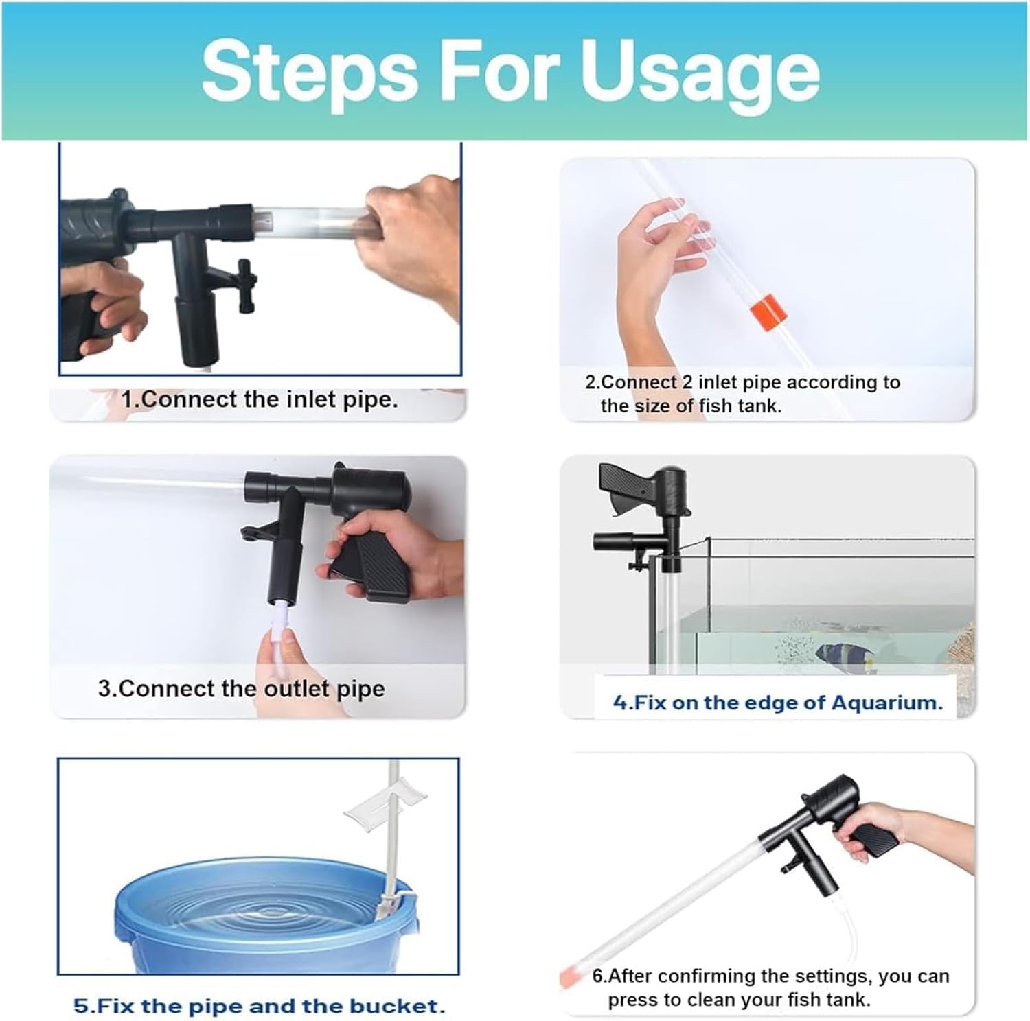 Aspiradora de grava para acuario con flujo ajustable y tubería de agua de 3 metros para lavado de arena y filtrado de agua en tanques de peces