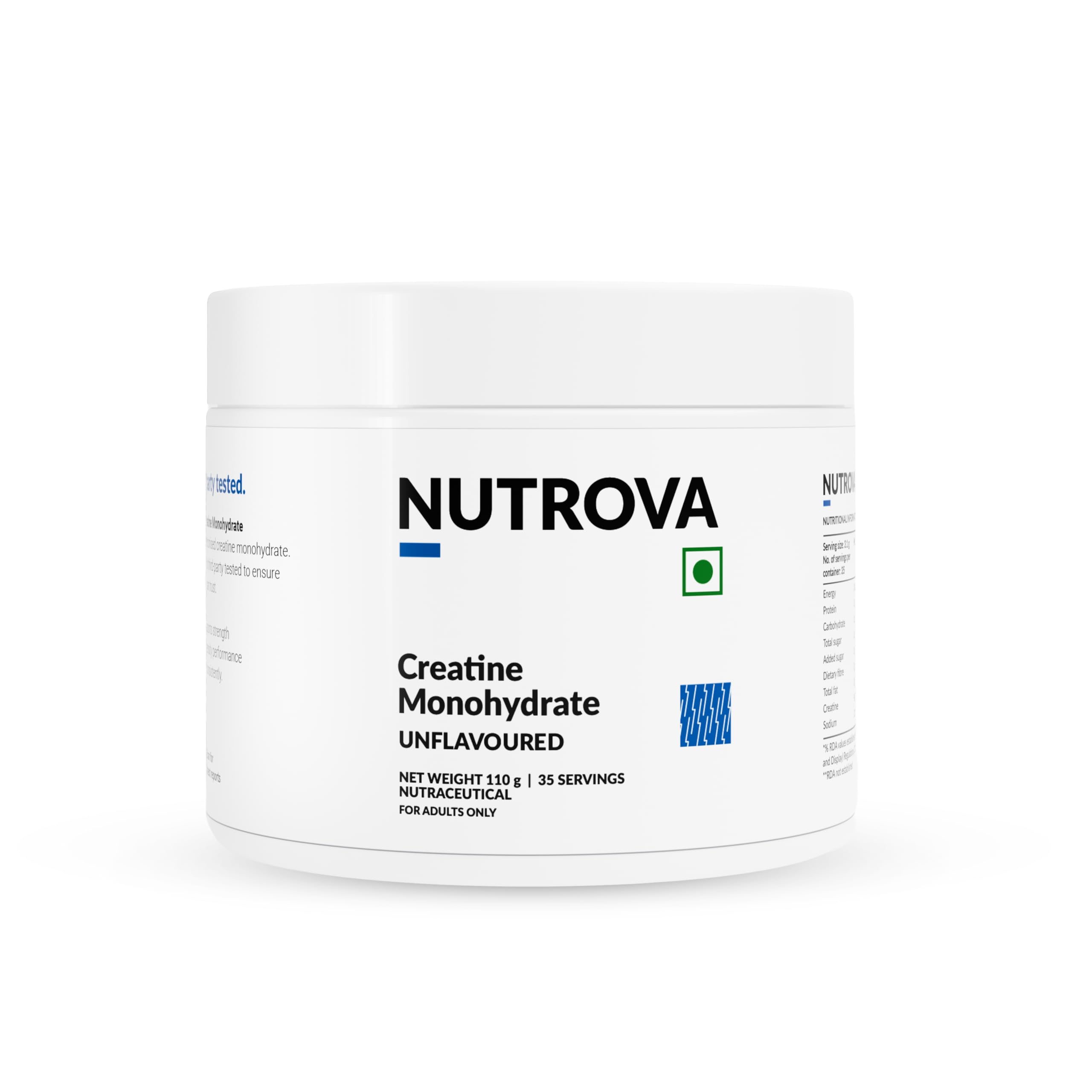 NUTROVA Creatine Monohydrate (Unflavoured) | 100% Micronised for Solubility | Third-Party Tested | Supports Strength, Recovery & Brain Energy | 0 Calories | 35 Servings | 110g | Men & Women-image-45