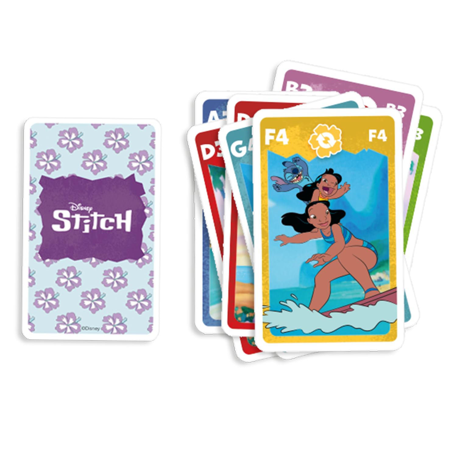 Shuffle - Juego de Cartas 4 en 1 Stitch – 7 Familias, Batalla, Memo y Acción – Juego de Cartas Disney Lilo & Stitch para niños, Familia y Amigos – a Partir de 4 años, a Partir de 2 Jugadores