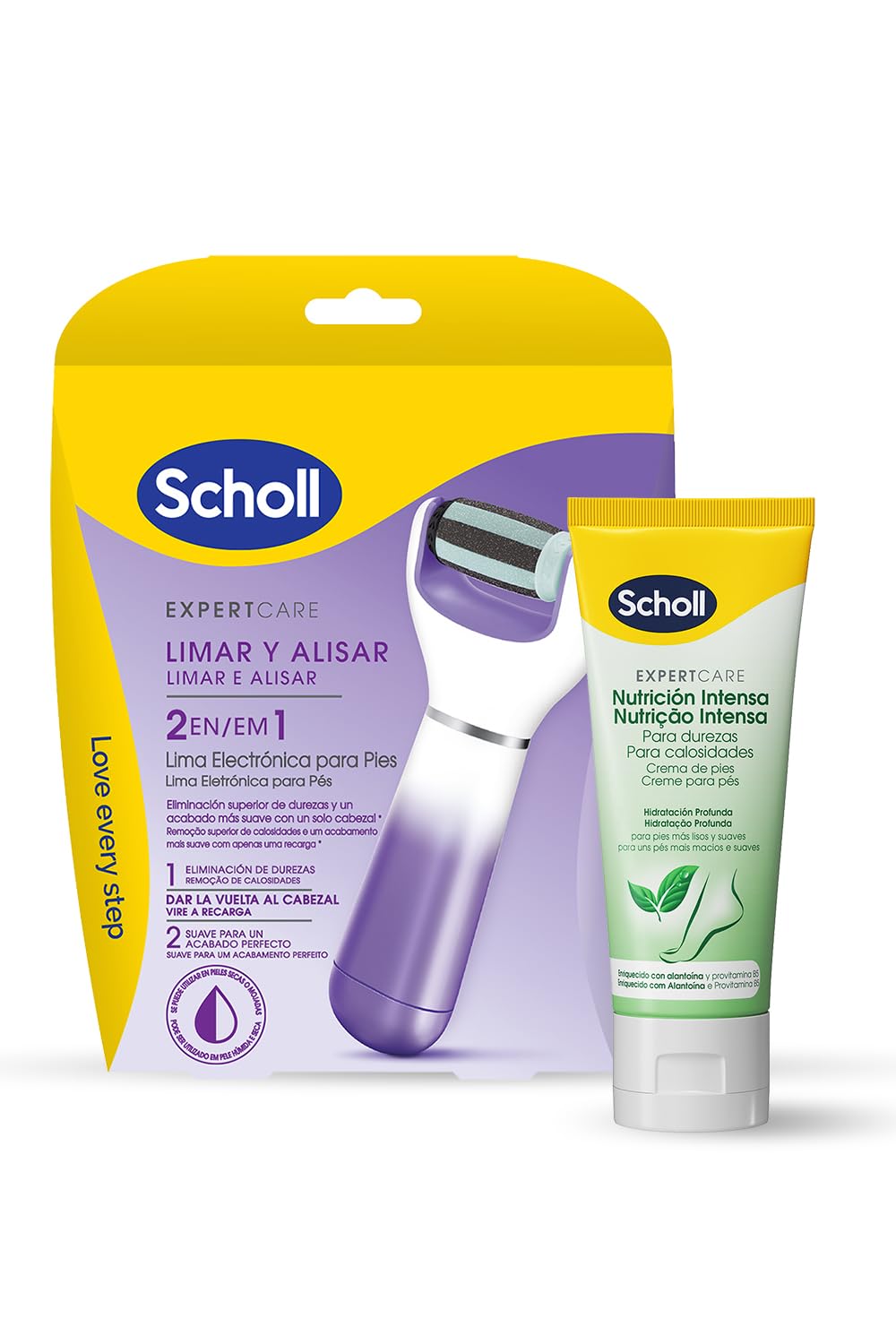 Scholl Velvet Smooth Lima Eléctrica de Pies Exfoliante y Alisador 2 en 1 & Scholl ExpertCare Crema de pies Nutrición Intensa para durezas - Pack de Cuidado de los Pies en 2 Etapas