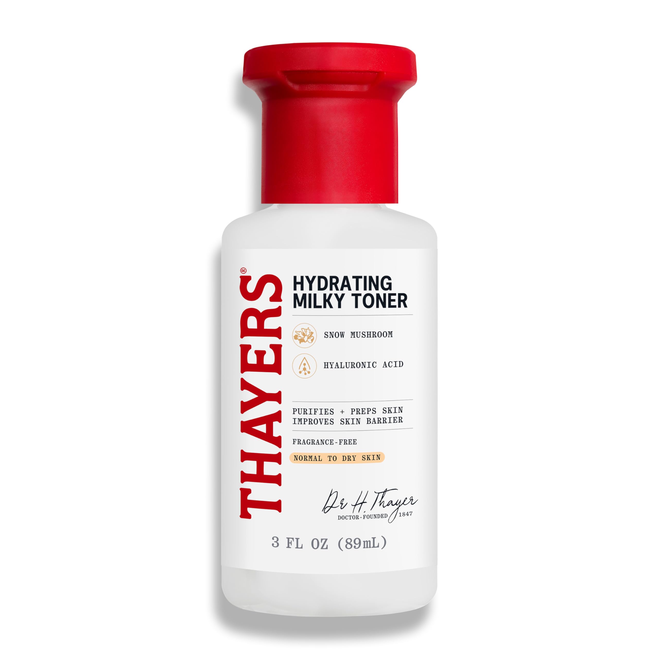 THAYERS Milky Hydrating Face Toner with Snow Mushroom Tremella, Hyaluronic Acid and Elderflower, Dermatologist Recommended Gentle Alcohol Free Skincare for Dry & Sensitive Skin, Paraben Free, 3 Fl Oz