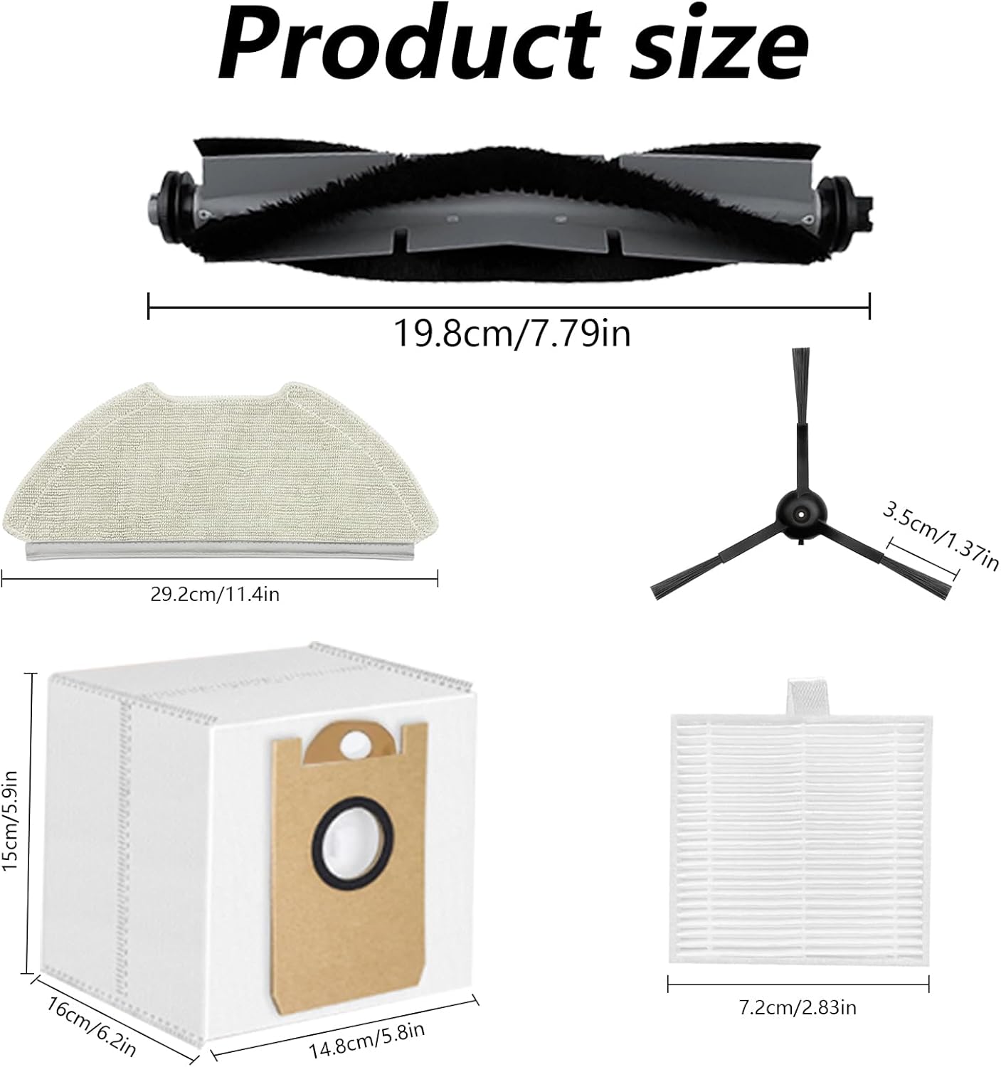 19 Pcs Accessories for AIRROBO T20+ Robot Vacuum Cleaner, 1 Main Brush, 3 Dust Bags, 4 HEPA Filters, 4 Mop Pads, 6 Side Brushes, T20+ Replacement Kit