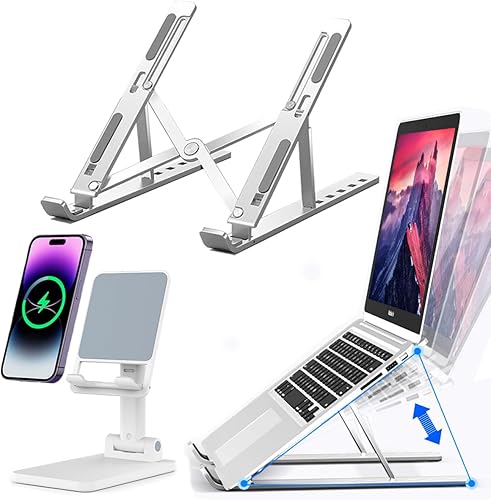 KLAQQED Soporte para portátil para escritorio, soporte portátil de aluminio para laptop, soporte para teléfono, soporte plegable para tableta para