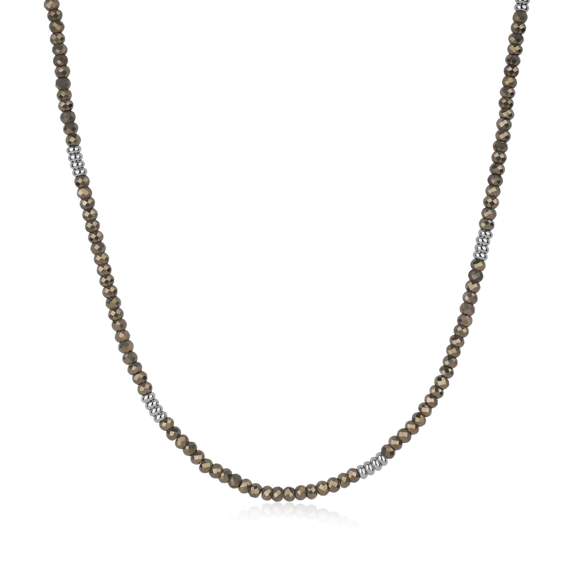 GAVU Vintage Pyrite Men's Necklace, Crystal Stone Beaded 20"/22"/24"