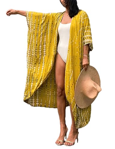 Bsubseach Stylish Tie Dye Open Front Long Kimono Swimsuit Cover