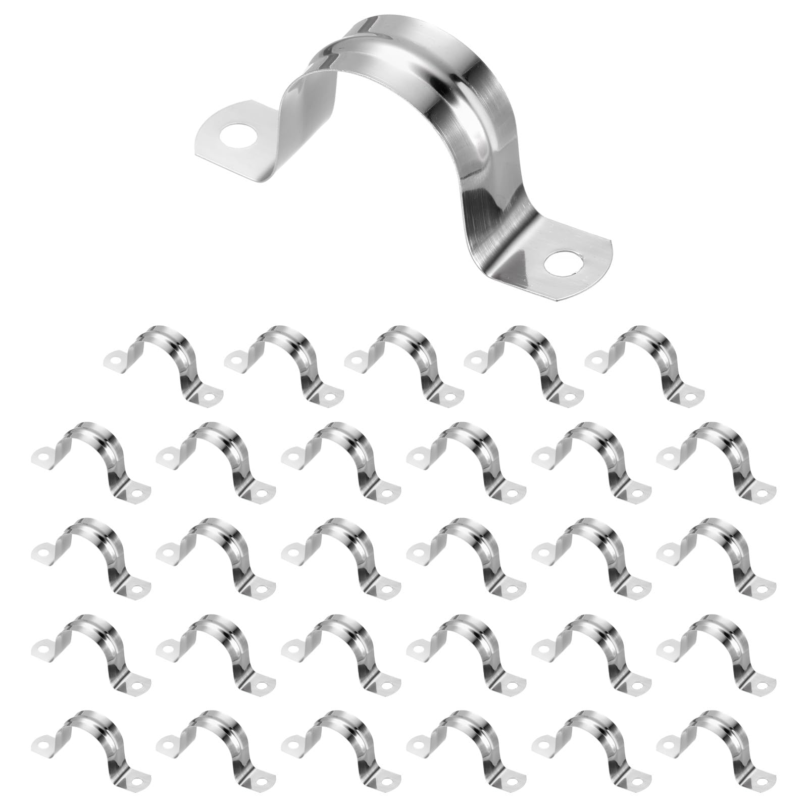 sourcing map 30pcs 1 1/4-Inch 32mm Conduit Clamps, M32 U Tube Pipe Clamp, Stainless Steel Rigid Pipe Strap, U Shaped Bracket with Two Hole for Pipe Tube Hose Wire Cord Fixing
