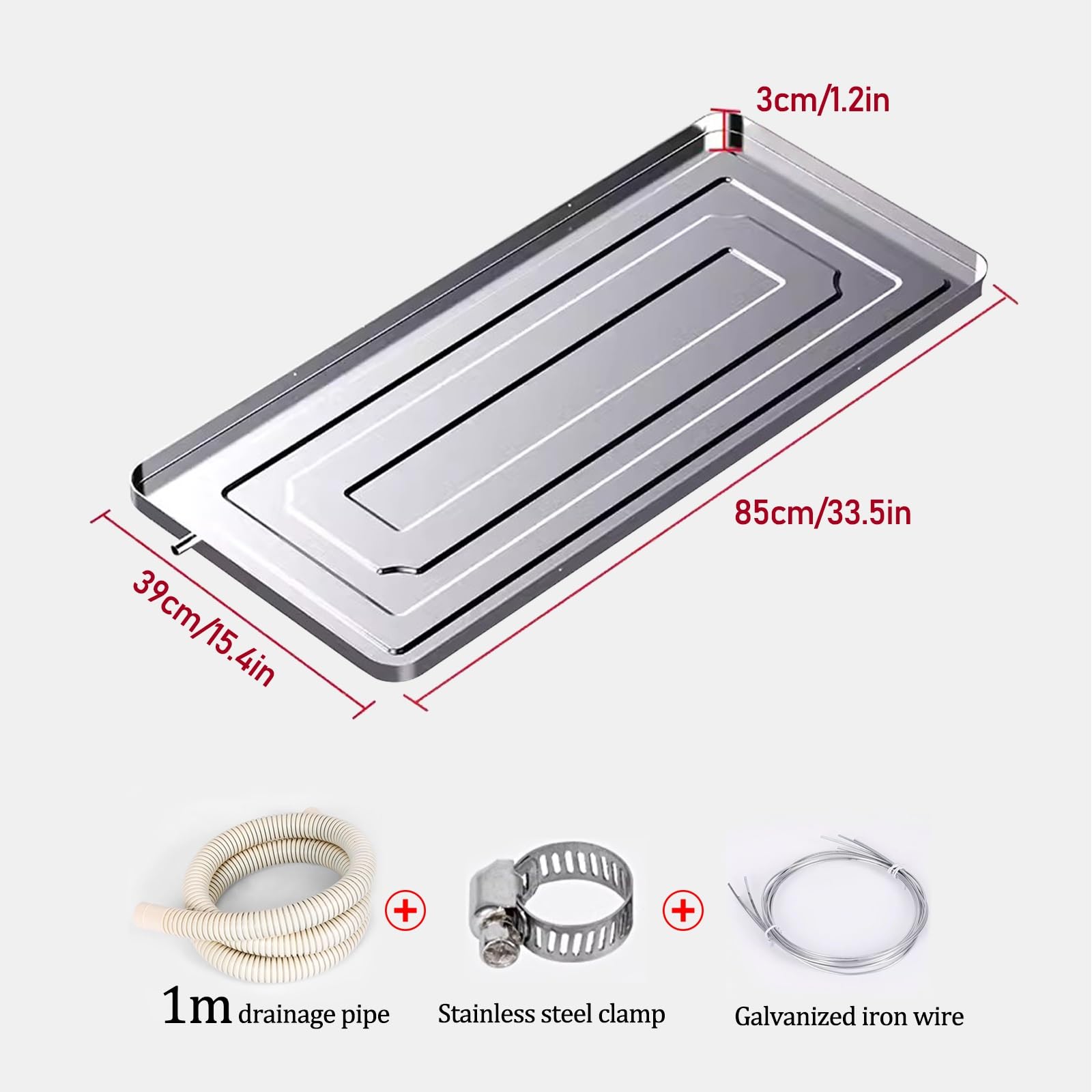 Vaschetta di Raccolta della condensa del condizionatore, vaschetta Universale in Acciaio Inox per Esterni, con Tubo Flessibile da 100 cm, Adatta per condizionatori a Finestra e Mini Split (1