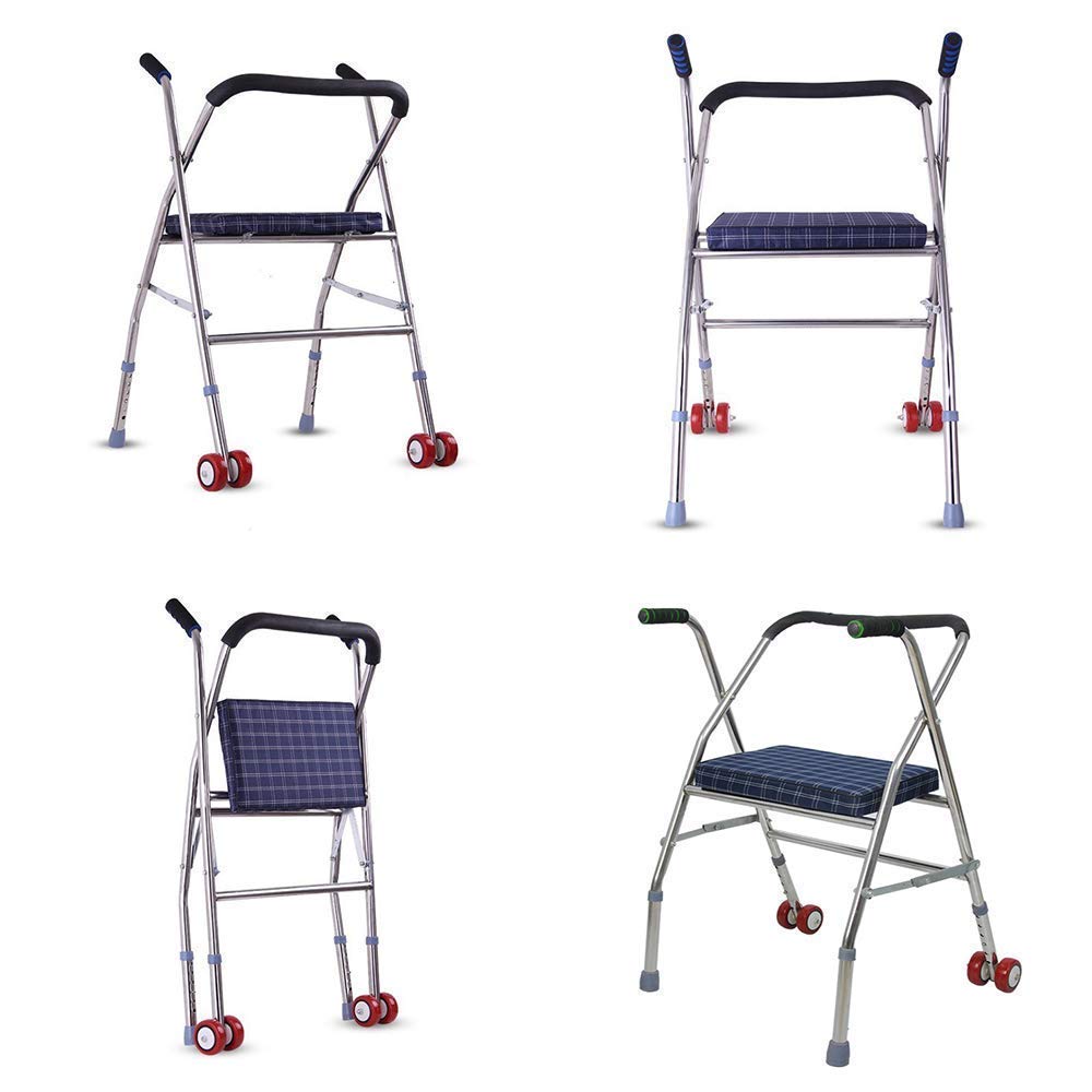 Andador para Ancianos,Bastón, Andador Con Asiento Y Ruedas Para Personas Mayores Transporte Plegable Regulable