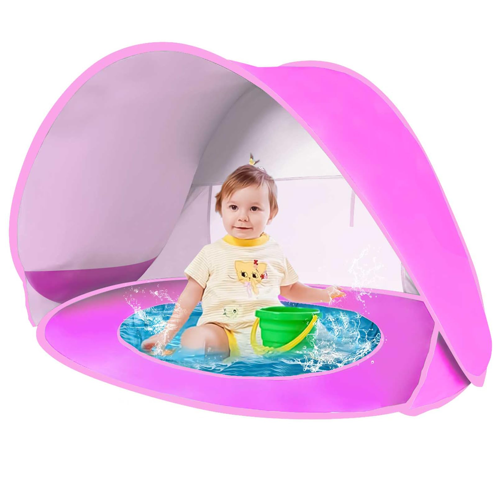 mumisuto Tienda de Campaña Baby Beach, Pop up Tienda de Bebé con Piscina, Bolsa de Almacenamiento, Anti UV 50+, Plegable Portátil Carpa Playa, para Jardín, Camping, Picnic (Rosa)