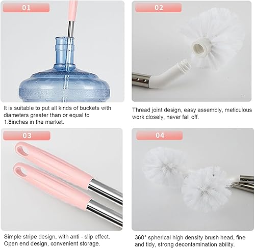 Vista 3 de Cepillo para botellas de agua de acero inoxidable, cepillo de limpieza de mango largo, adecuado para limpiar cubos de 1 a 5 galones, 25 pulgadas