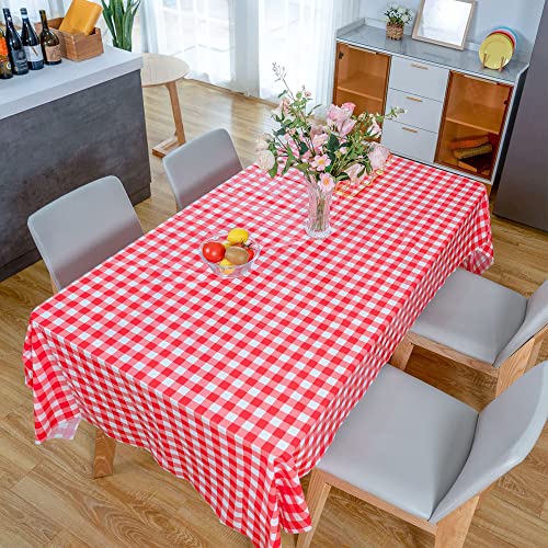 Time to Sparkle 2 Pack Plastic Tablecloths 54" x 108" Plastic Dining Table Cloth Premium Rectangle Table Cover for Parties Wedding Banquet etc Indoor Or Outdoor(Red Check) - Image 3