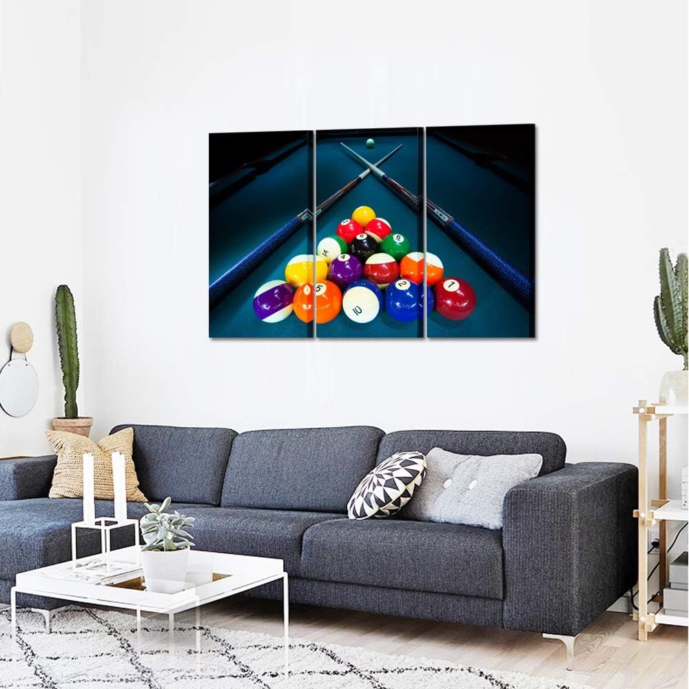 KREATIVE ARTS Large 3 Pieces Canvas Prints Cool Billiards Ball Pool Snooker Printed Painting Canvas Wall Art Picture Home Décor for Bar Art Stretched and Framed Ready to Hang 16x32inchx3pcs