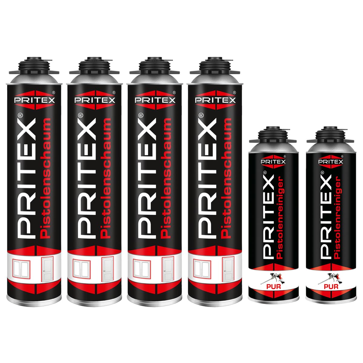 Bauschaum Set 4 x 750ml Pistolenschaum inkl. 2 Pistolenreiniger 500ml PU Schaum Montageschaum