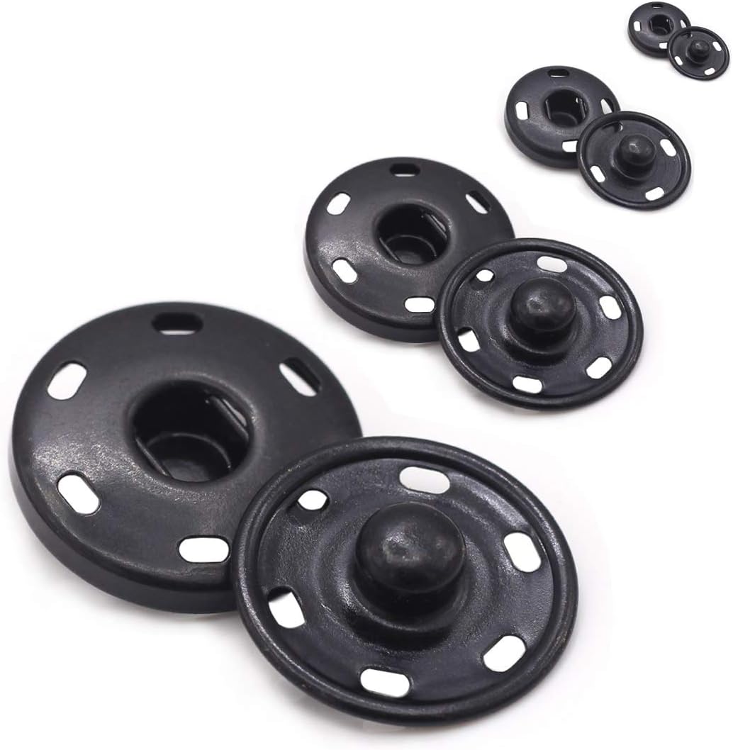 55 Sets Sew-on Snap Buttons Metal Snap Fastener Durable Press Studs Buttons for Sewing Clothing, 4 Sizes (Black)