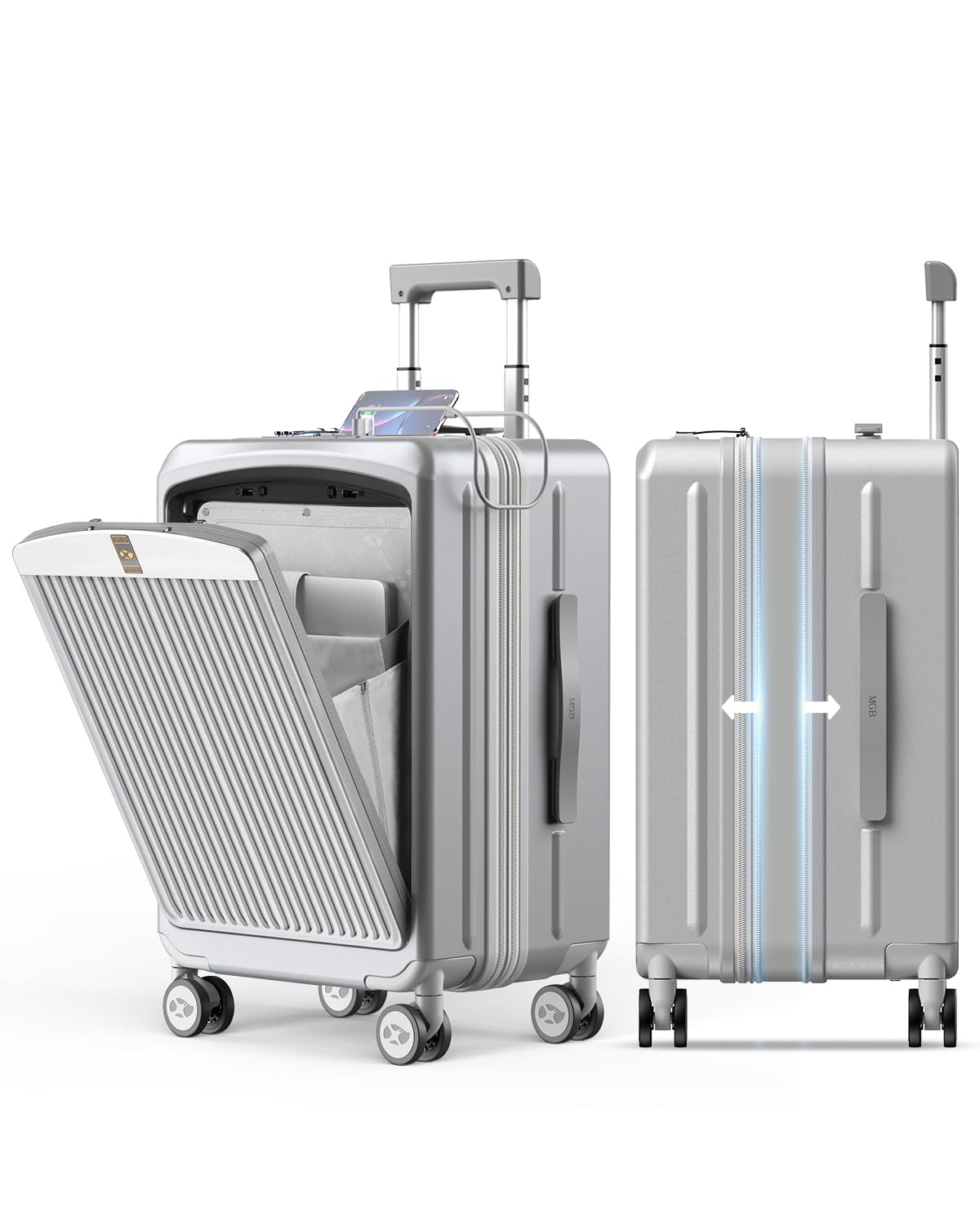 MGB Equipaje de mano aprobado por aerolíneas, maleta rígida de policarbonato duradero con bloqueo TSA para viajes de negocios, equipaje de mano de 20 pulgadas, puerto USB y ruedas giratorias de 360°