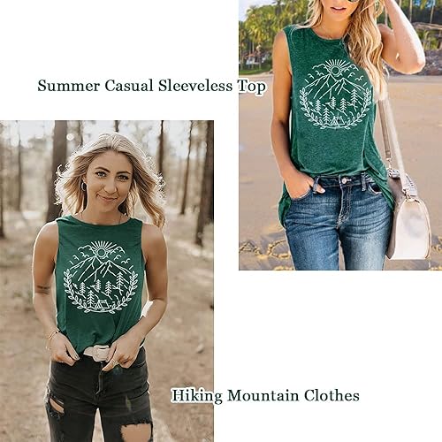 Miniatura 4 de Camiseta sin mangas para mujer, senderismo, campamento, al aire libre, verano, montaña, naturaleza, divertida, estampado gráfico, cuello redondo,