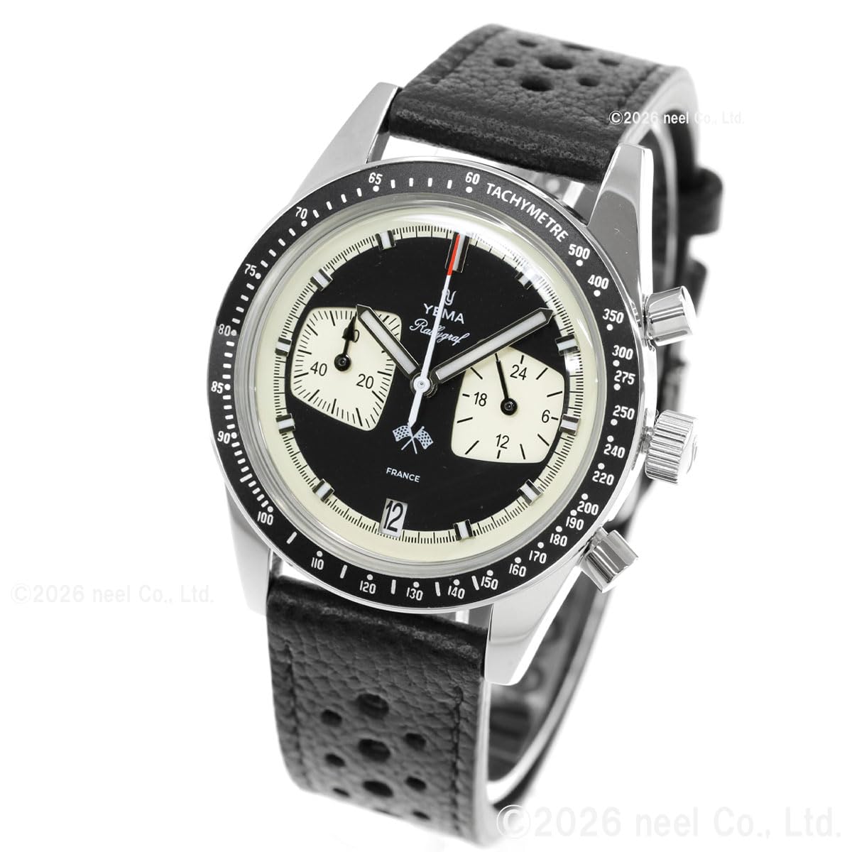 YEMA Rallygraf Reverse Panda Acero Híbrido Mecánico Cuarzo Cuero Negro Reloj Hombre, Negro , Correa