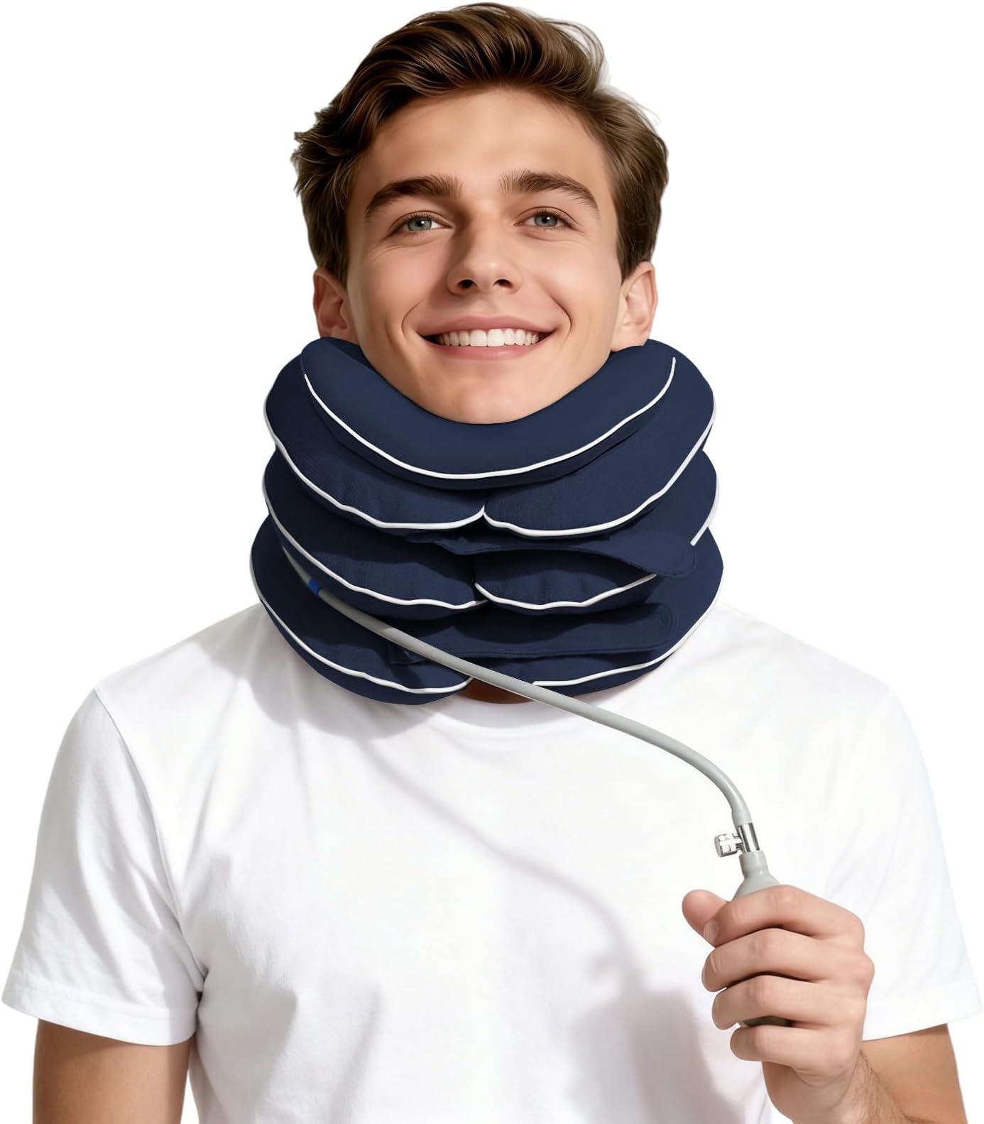 Neck Stretcher with Neck Brace,Cervical Traction Neck Device,Neck Relief Tool,Adjustable Inflatable Cervical Brace,Home Use Neck Decompression New Technology Breathable Fabric Washable(Blue)