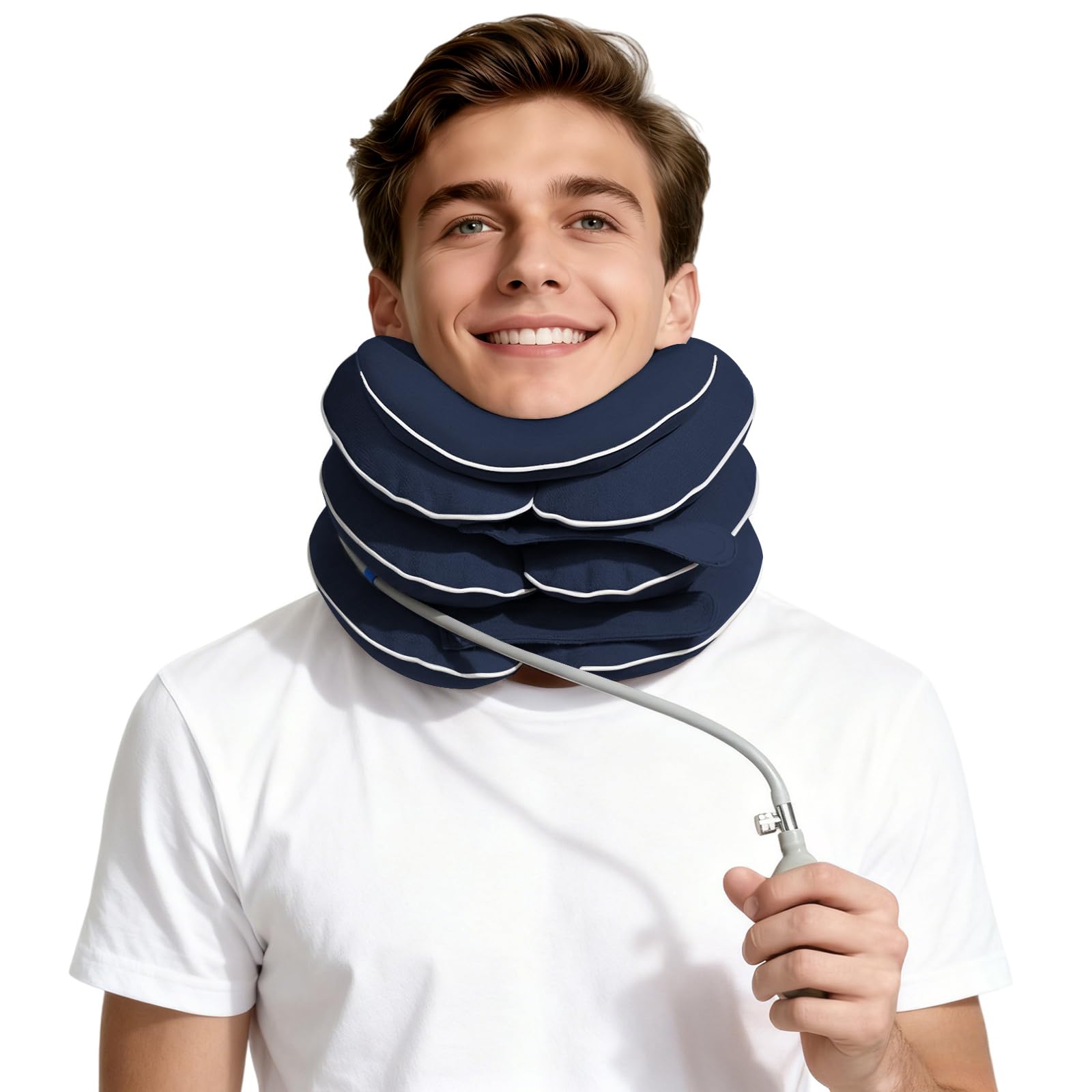 Neck Stretcher with Neck Brace,Cervical Traction Neck Device,Neck Relief Tool,Adjustable Inflatable Cervical Brace,Home Use Neck Decompression New Technology Breathable Fabric Washable(Blue)
