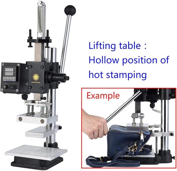 Hot Foil Stamping Machine, Table Electric Heat Manual Hot Foil Stamping Machine, Digital Leather Embossing Machine, with Hanger, 0~16cm Adjustable Height,0~400℃, for Leather, Paper, Plastic 8 * 10cm