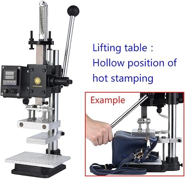 Hot Foil Stamping Machine, Table Electric Heat Manual Hot Foil Stamping Machine, Digital Leather Embossing Machine, with Hanger, 0~16cm Adjustable Height,0~400℃, for Leather, Paper, Plastic 8 * 10cm