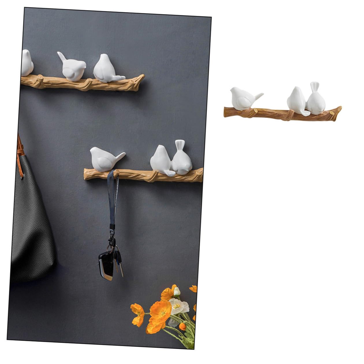 Gancho de Resina Blanco Rama Pájaro Pared