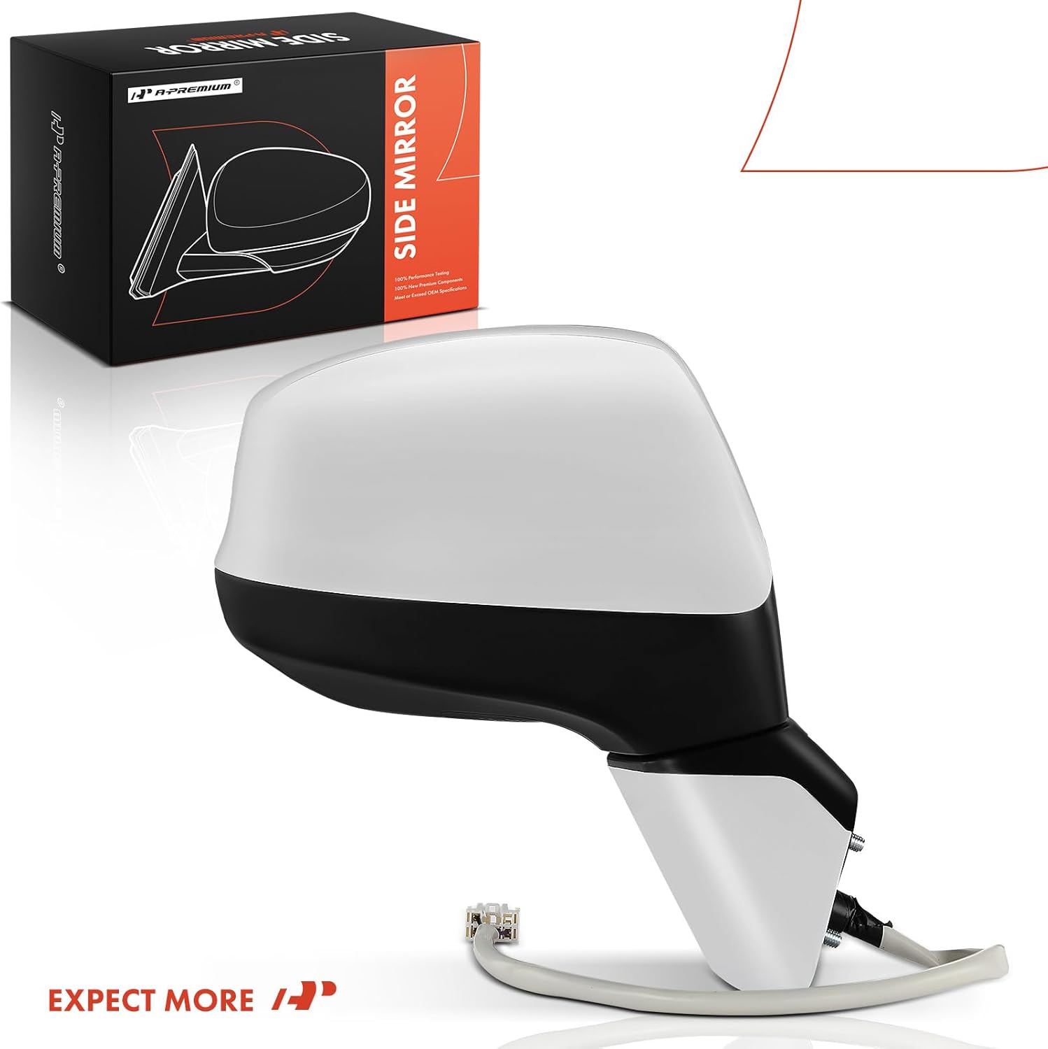 A-Premium Passenger Side Power Door Mirror Compatible with Honda Civic 2012-2013 - Heated Manual Folding White Outside Rear View Mirror, w/ 5 Pins Connector