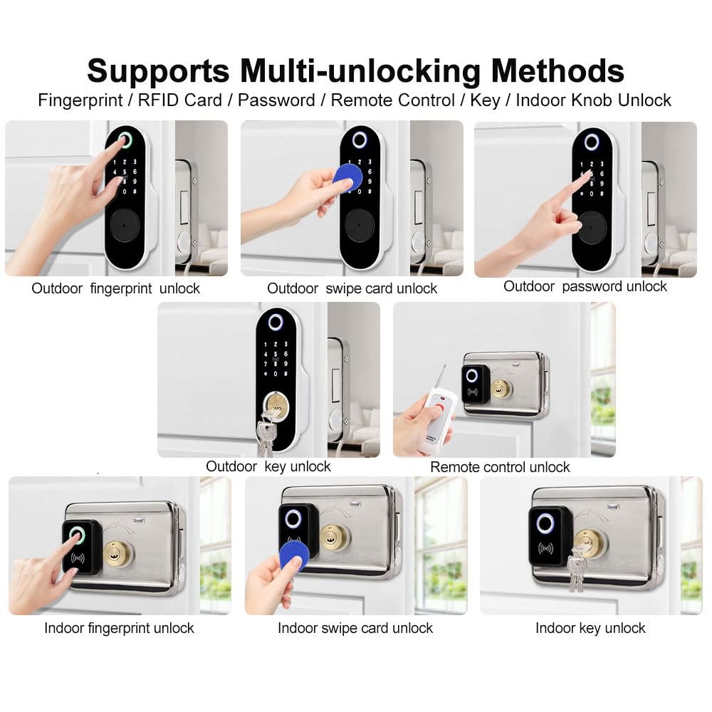 Serrure de Porte à Empreinte Digitale,Verrou de Clavier sans Clé avec Entrée de Clé, mot de Passe anti-Fouille,Serrure Antivol Intelligente
