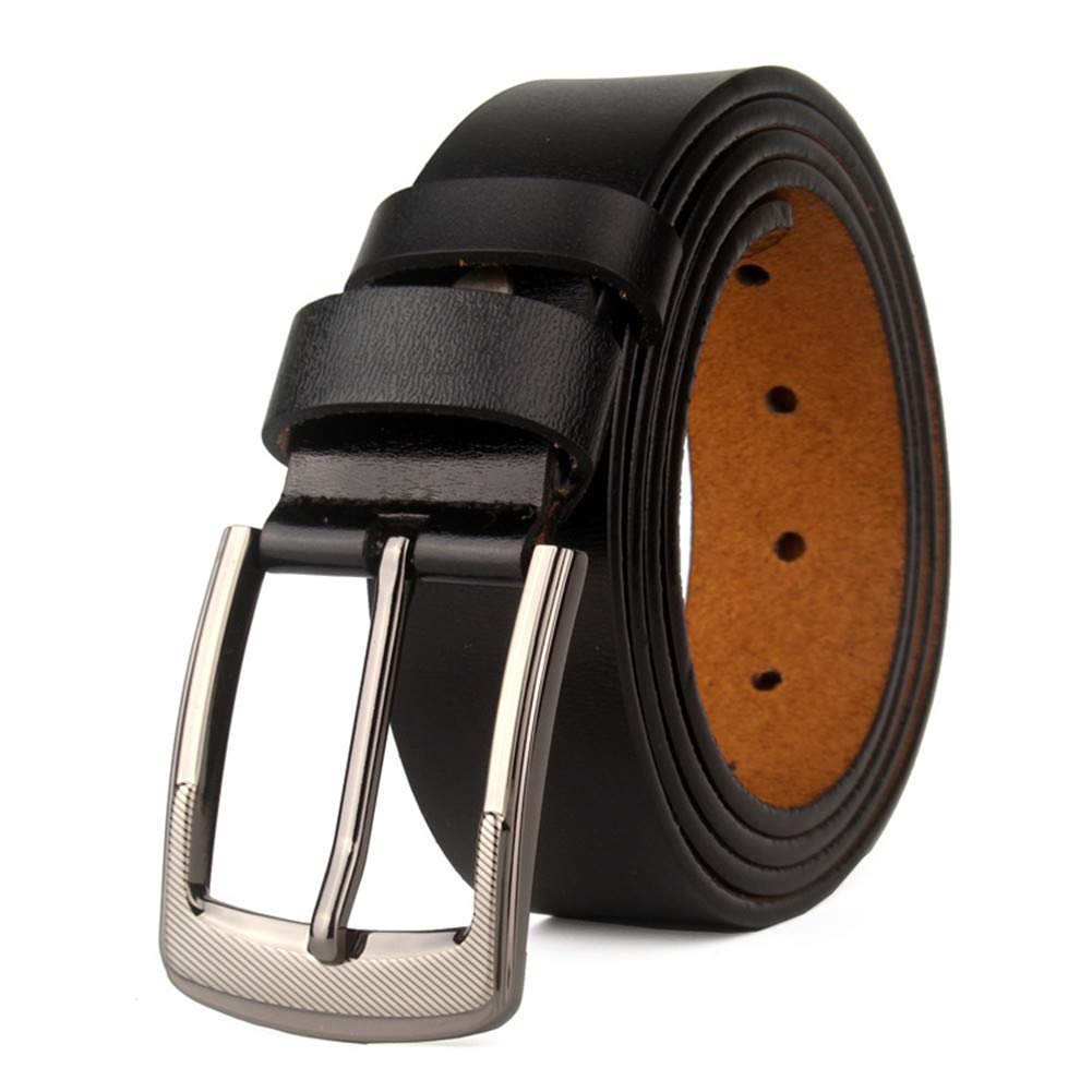 XJZMMen's Pin Buckle Belt, 100% Men's Leather Belt, Perfect for Suits/Jeans/Casual and Formal Wear, Extended Pin Buckle 160 Belt, Black and Brown. (black,120cm)