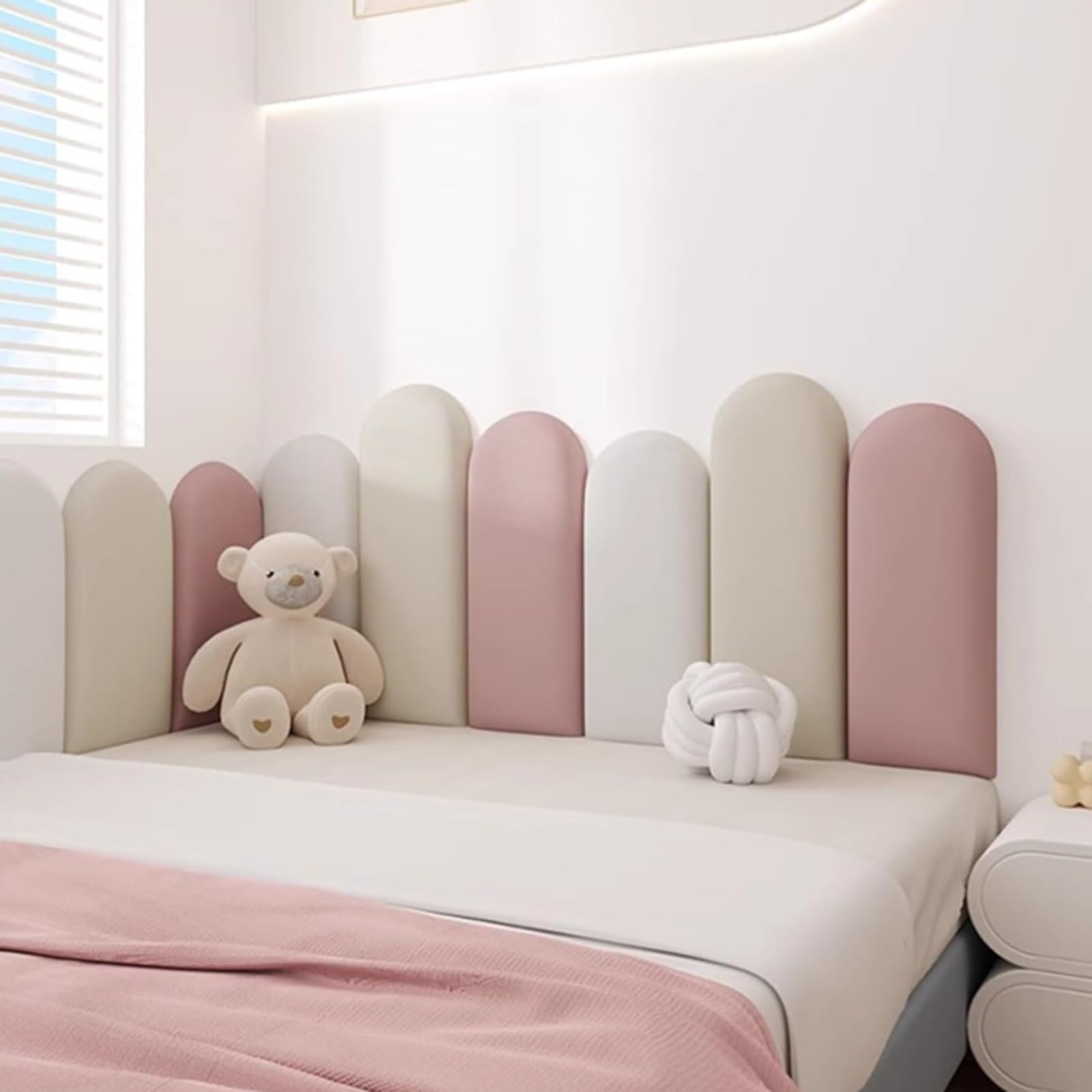 Panneaux de Tête de lit Rembourrés Auto-Adhésifs, Coussin de Tête de lit Mural en Mousse Souple, Rembourrage Mural Anti-Collision, Panneaux Muraux Décoratifs en Tissu pour Chambre