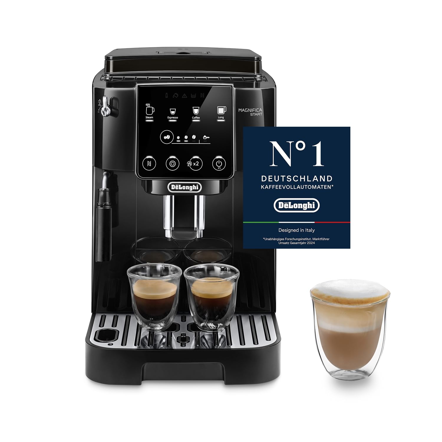 De’Longhi Magnifica Start - Perfetto Kaffeevollautomat mit klassischem Milchaufschäumer, 4 One-Touch-Getränke, Cappuccino, Espresso Kaffeemaschine, Soft-Touch-Bedienfeld, Schwarz (ECAM222.20.B)