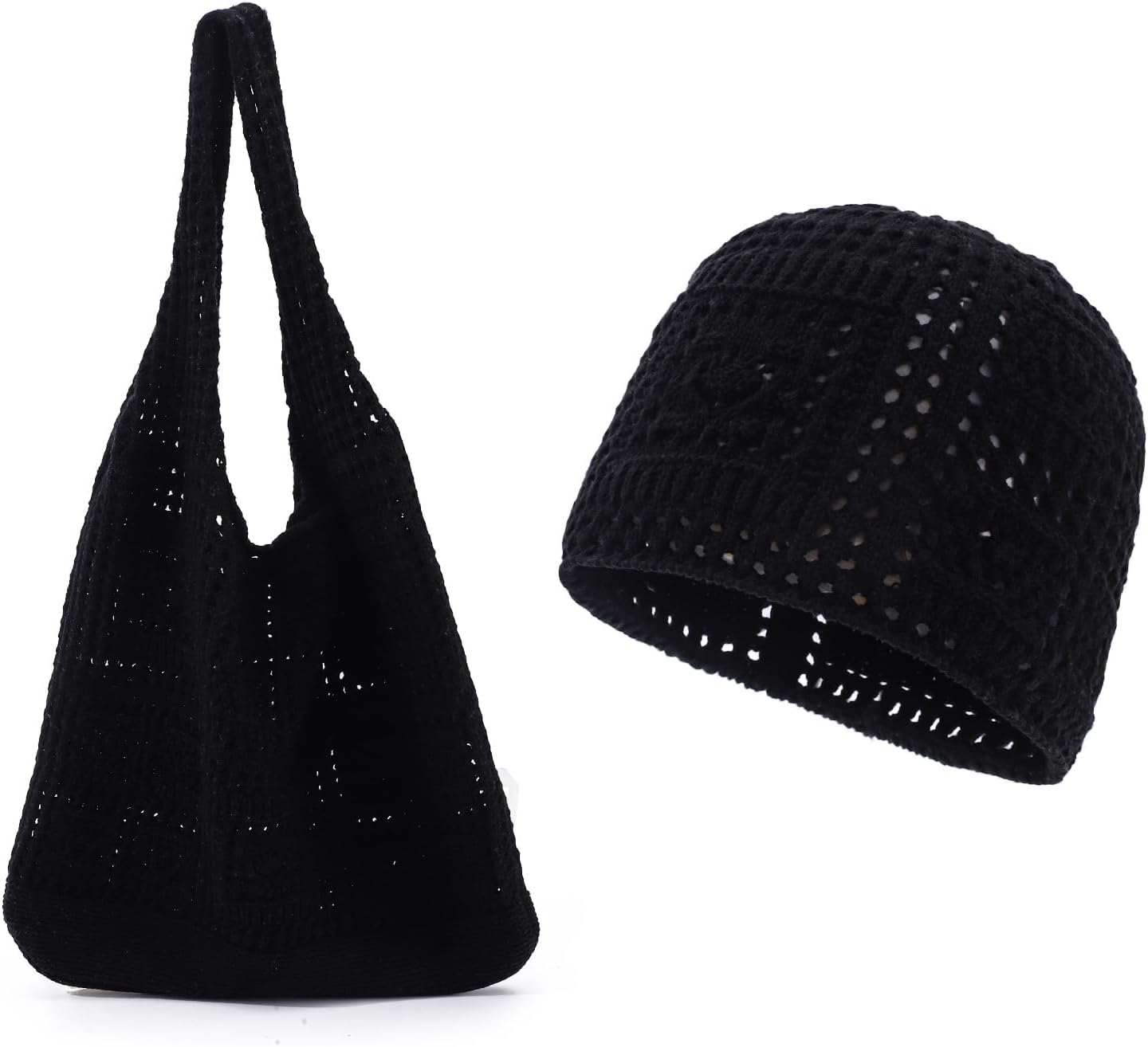 Cotton Crochet Beanie Hat and Crochet Bags for Women Knit Slouchy Skull Hats Travel Tote Bags Knitted Hats