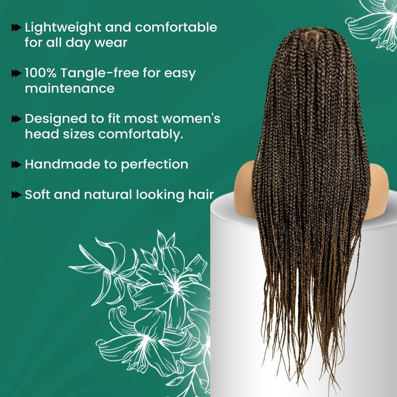 Miniatura 6 de PIB - Peluca trenzada de encaje completo sin nudos de 32 pulgadas para mujeres negras, con cabello natural de bebé (1B27, negro apagado y marrón