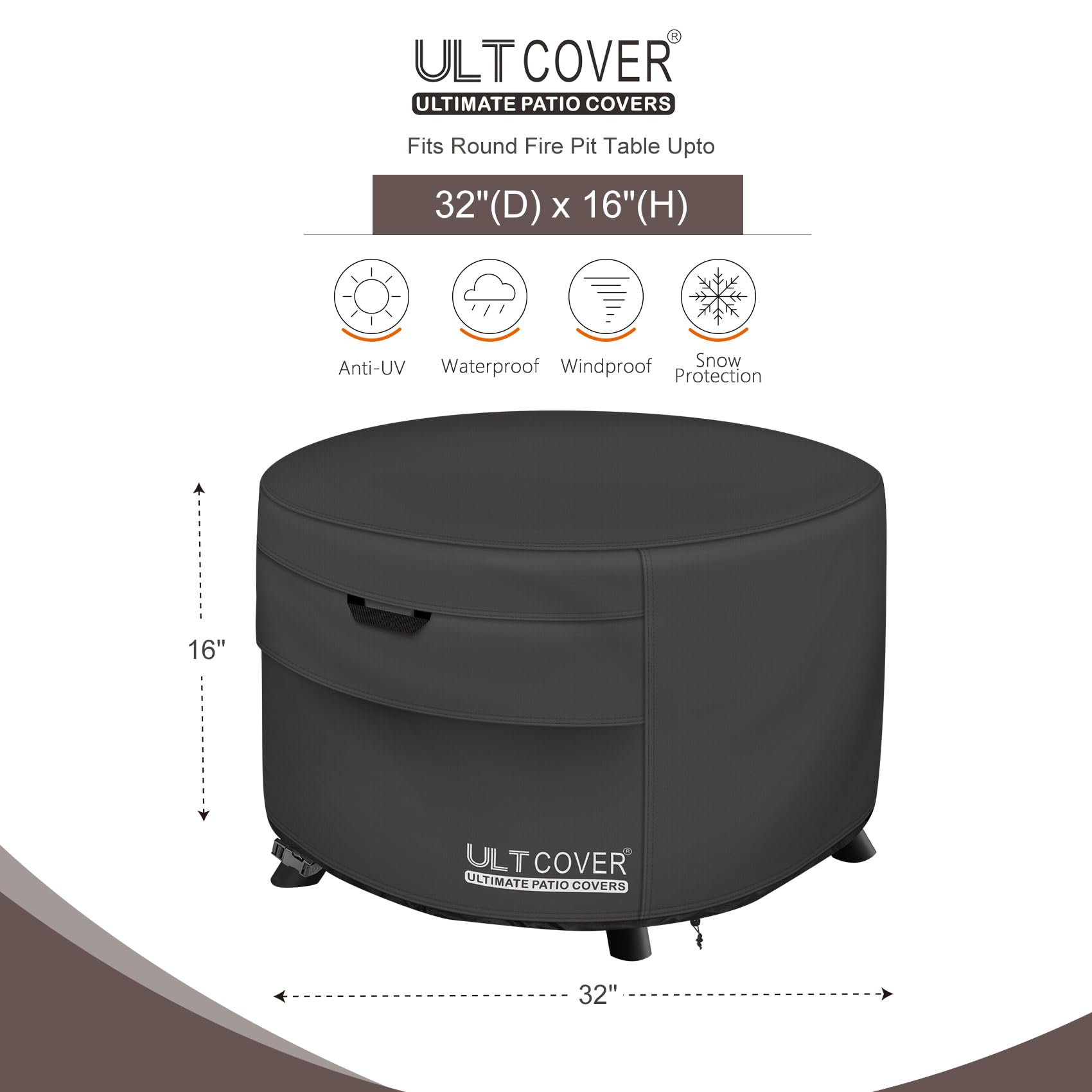 ULTCOVER Pokrowiec na stół do paleniska na patio, okrągły, 81 cm, wodoodporny pokrowiec na palenisko, czarny