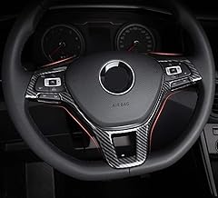 Funda de volante de fibra de carbono MAXDOOL, emblema embellecedor de marco de lentejuelas para VW Volkswagen Jetta Passat e-Golf Golf Sportwagen Alltrack Arteon Atlas Tiguan Accesorios interiores