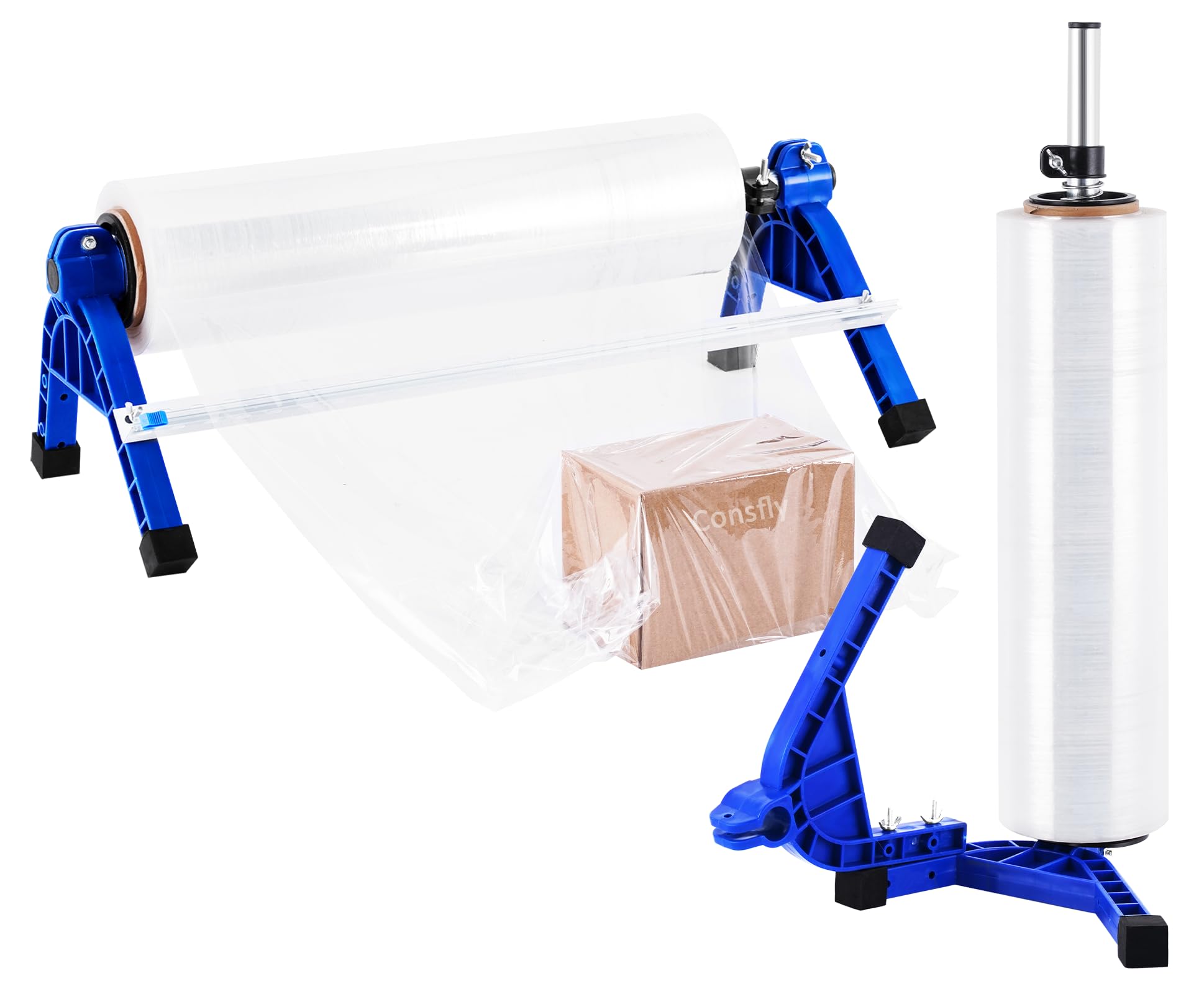 2 in 1 Stretch Film Wrap Dispenser with Slide Cutter, Manual Pallet Wrapper Machine Adjustable Tension, 19.69" Table Stretch Film Packing Machine