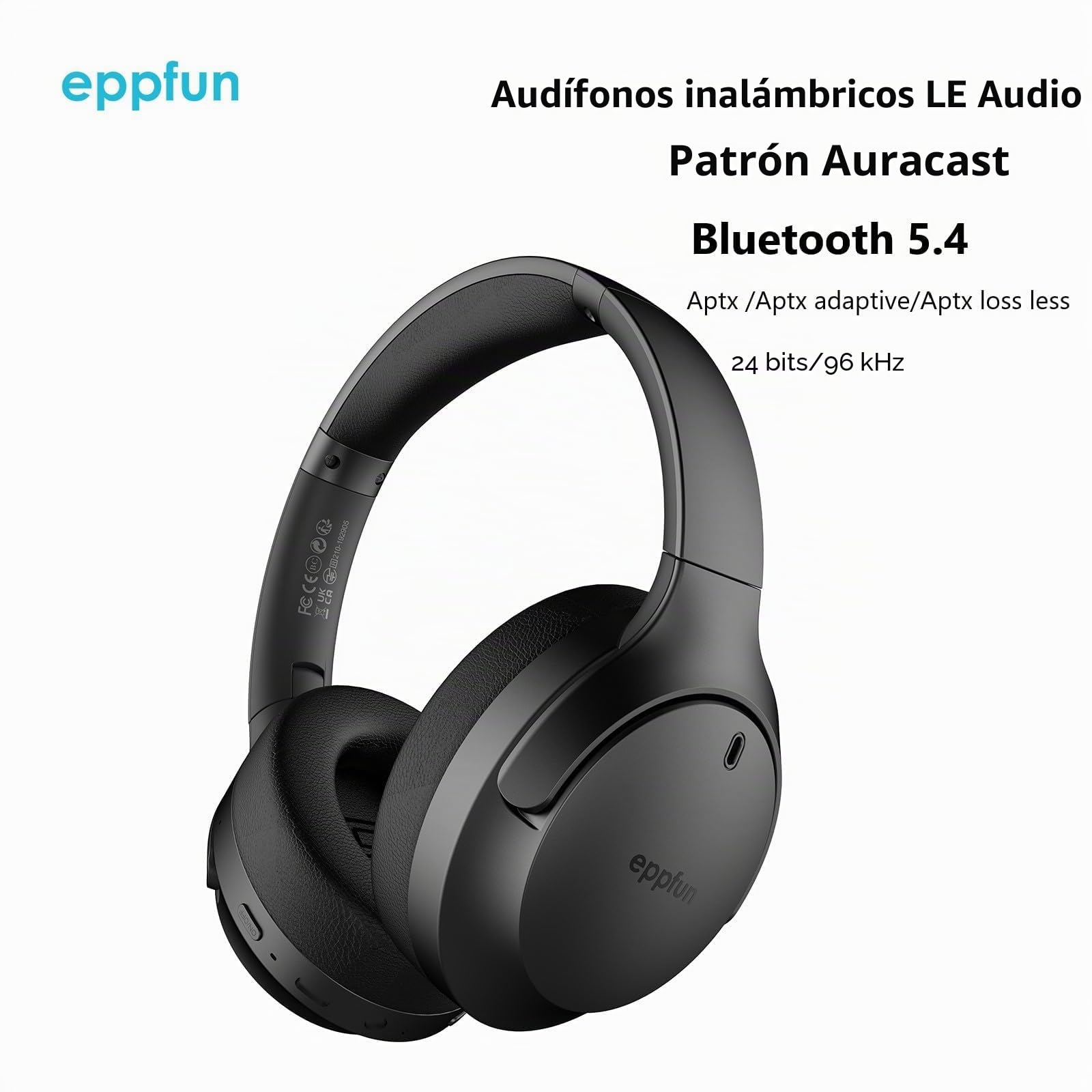 eppfun Auracast & Auriculares Bluetooth 5.4 Over-Ear, Auriculares inalámbricos con LE Audio APTX-Lossless/Adaptive, Hi-Res Audio,Plegables Auriculares, Compatible con iOS Android
