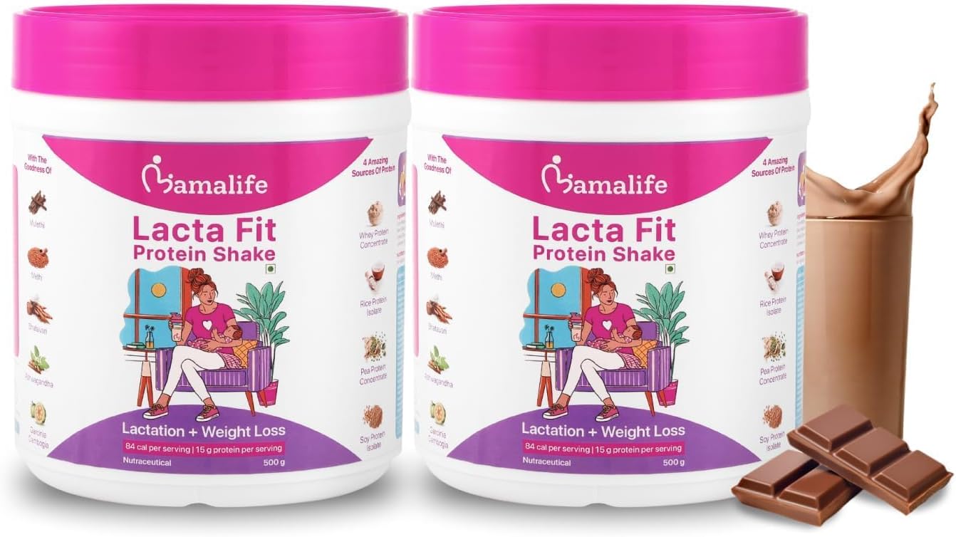 - Mamalife Lacta Fit Protein Powder Shake for Breastfeeding Mothers. Supports Postpartum Weight Loss, Improves Lactation, Reduces Muscle Cramps & Body Pain, Improves Lactation. Whey + Plant Protein Blend. 25 g serving size. Total 1 kg. Pack of 2.