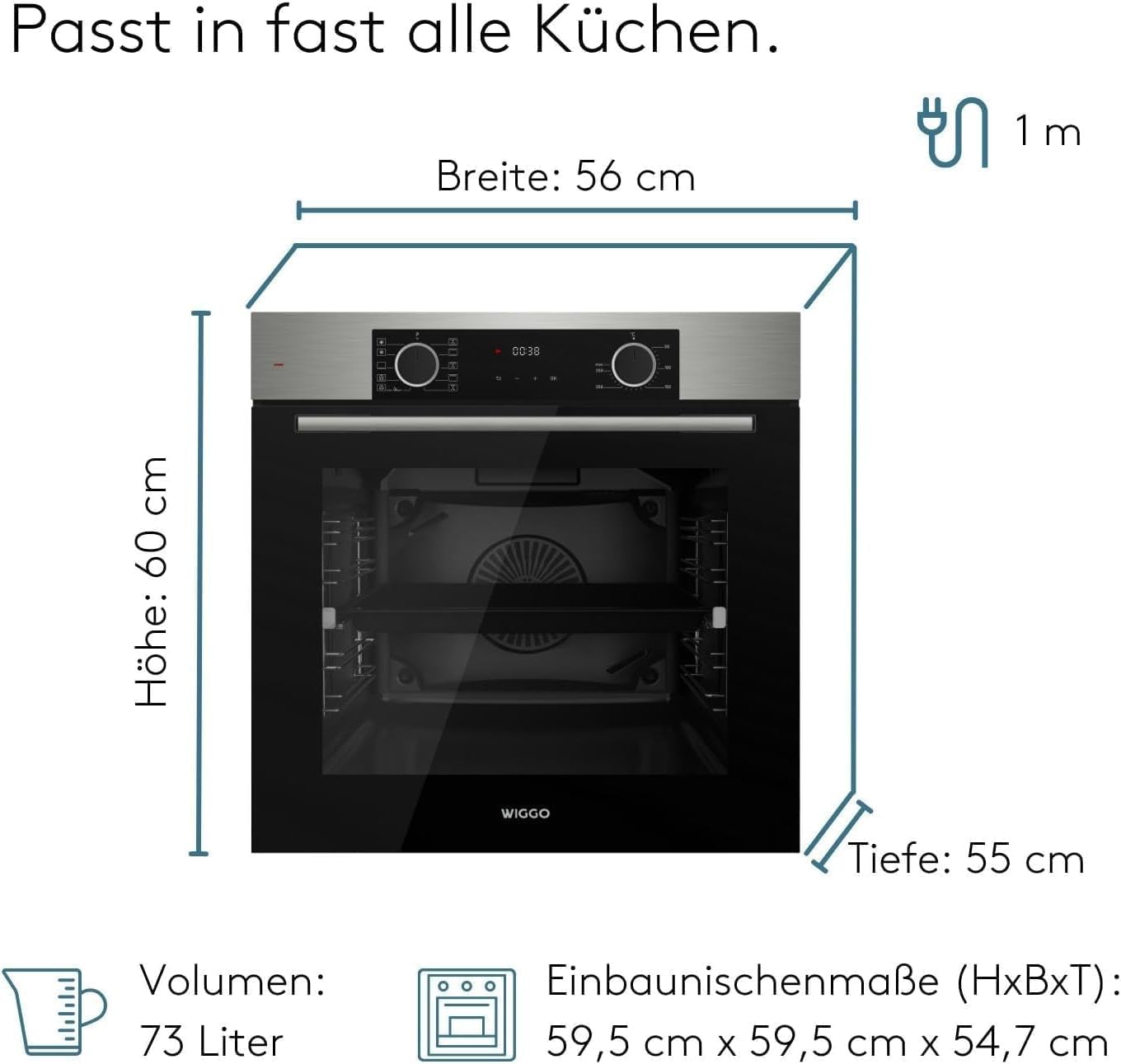 [ Test SEHR GUT, Note 1.1 *] WIGGO Backofen Set Inox 60cm 73L mit Teleskopschienen & Airfry, Selbstreinigung, 10 Funktionen, Soft-Close, Einbaugerät Einbaubackofen [5 Jahre Garantie, Klasse A]