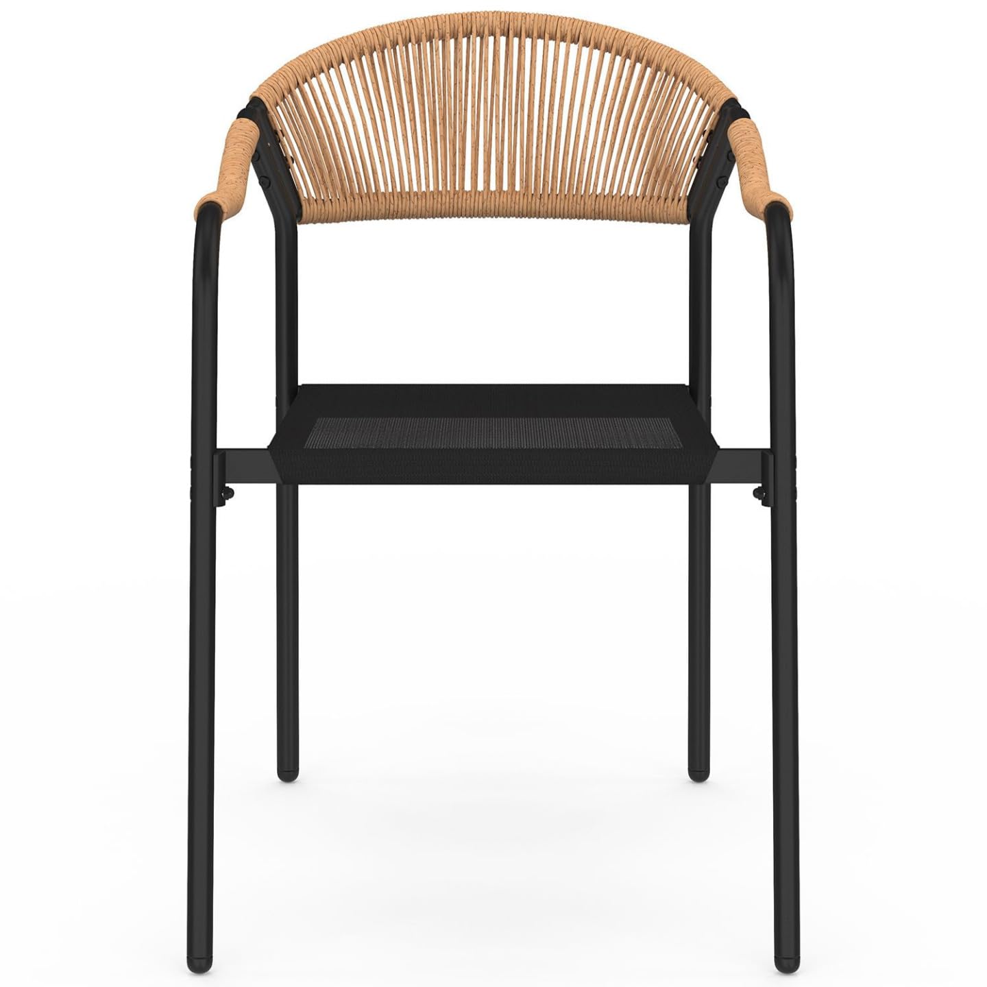 IDMarket - Lot de 6 chaises de Jardin Madeira métal, Cordage et textilène Noir et rotin Clair