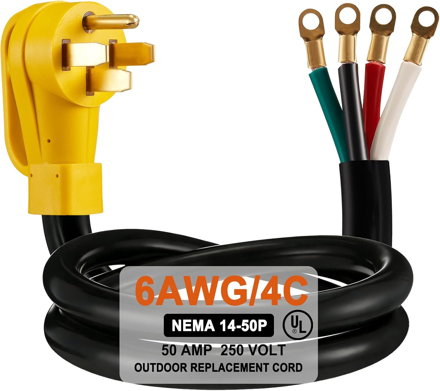 Heavy Duty NEMA 14-50 Range Power Cord, STW 6AWG/4C 50 Amp Replacement Cord, NEMA 14-50P Pigtail for RV Tesla EV Charger Generator Stove Appliance, SRDT, ETL Listed