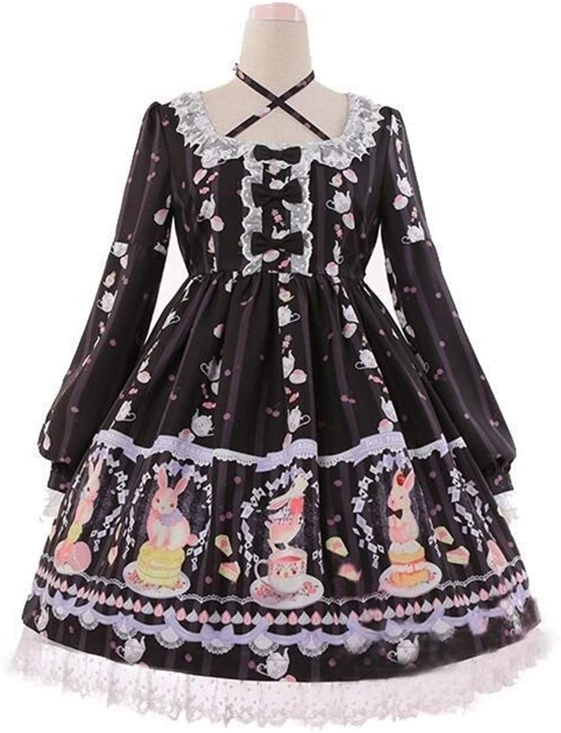 Robe Lolita vintage noire style victorien OP avec dentelle et bowknot taille M