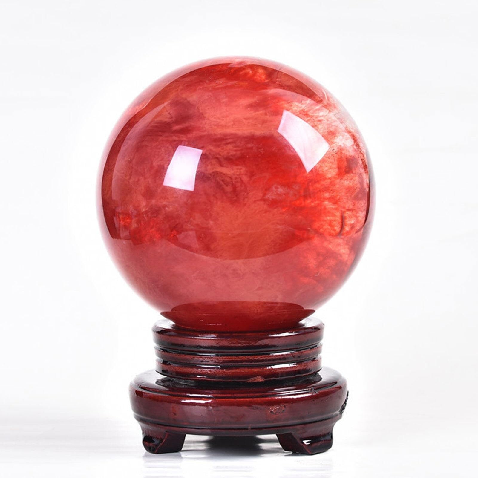Natural Casting Crystal Ball, Red Crystal Ball, Crystal Sphere for Meditation, Divination, for Decorative Ball, Divination or Feng Shui, Divination Ball(7-8cm)