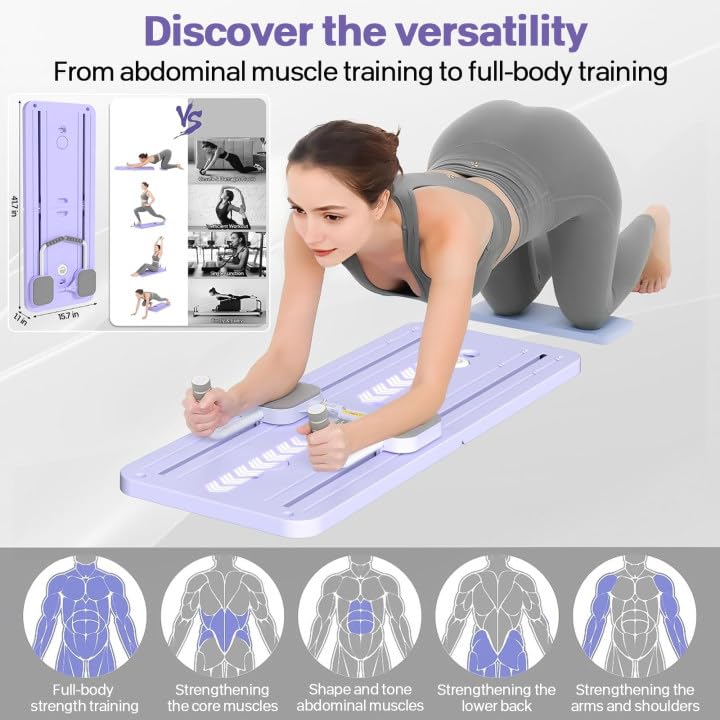 Image of Pilates Reformer, 4 In 1 Pilates, Abdominal Wheel Push-Up Automatically Bounces Timereformer Pilates, Abdominal Board Pilates Multifunction For Home And Gym (Purple)